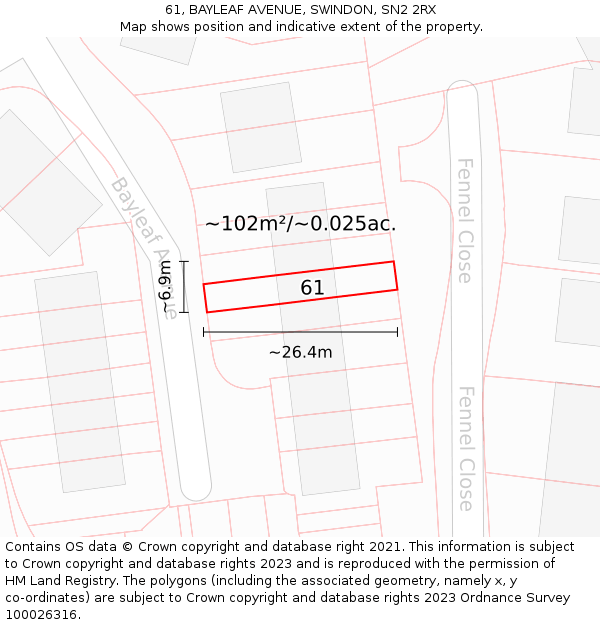 61, BAYLEAF AVENUE, SWINDON, SN2 2RX: Plot and title map
