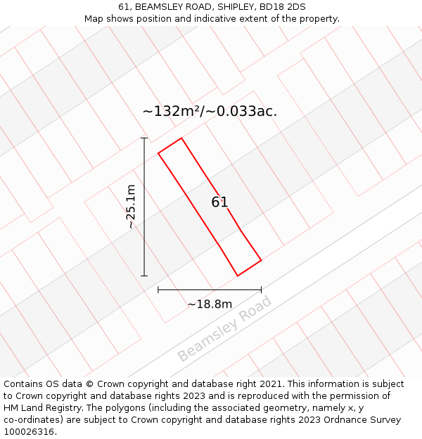 61, BEAMSLEY ROAD, SHIPLEY, BD18 2DS: Plot and title map