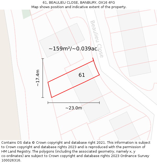 61, BEAULIEU CLOSE, BANBURY, OX16 4FG: Plot and title map
