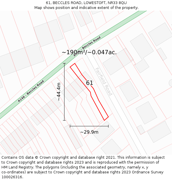 61, BECCLES ROAD, LOWESTOFT, NR33 8QU: Plot and title map