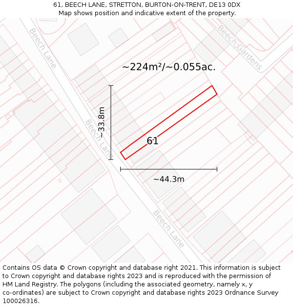 61, BEECH LANE, STRETTON, BURTON-ON-TRENT, DE13 0DX: Plot and title map