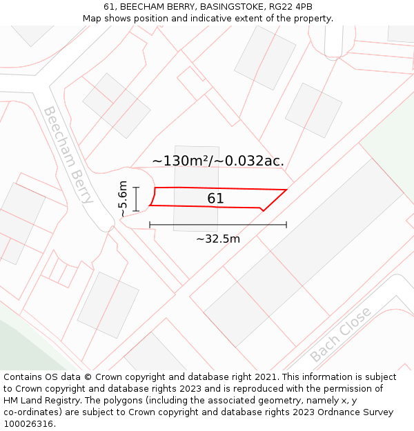 61, BEECHAM BERRY, BASINGSTOKE, RG22 4PB: Plot and title map