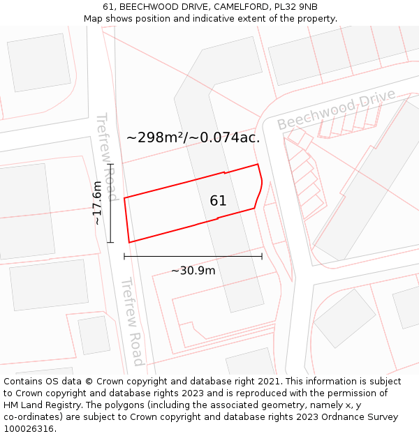 61, BEECHWOOD DRIVE, CAMELFORD, PL32 9NB: Plot and title map