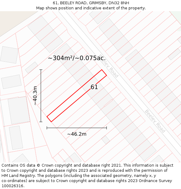 61, BEELEY ROAD, GRIMSBY, DN32 8NH: Plot and title map