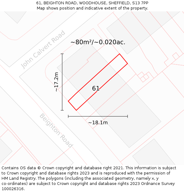 61, BEIGHTON ROAD, WOODHOUSE, SHEFFIELD, S13 7PP: Plot and title map