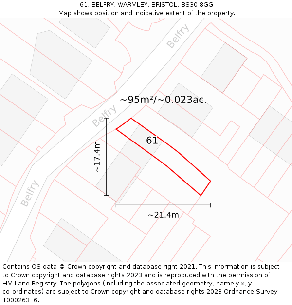 61, BELFRY, WARMLEY, BRISTOL, BS30 8GG: Plot and title map