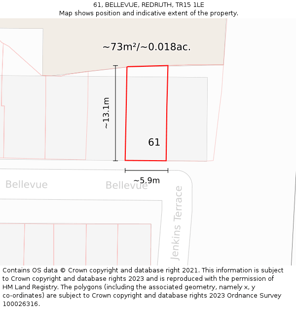 61, BELLEVUE, REDRUTH, TR15 1LE: Plot and title map