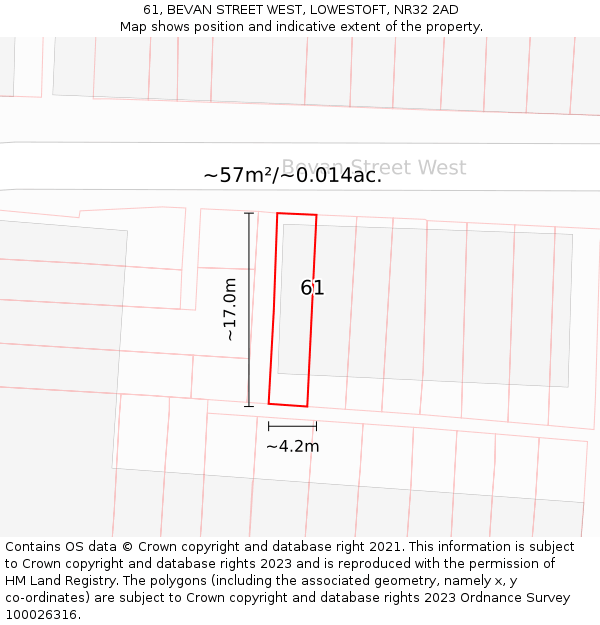 61, BEVAN STREET WEST, LOWESTOFT, NR32 2AD: Plot and title map