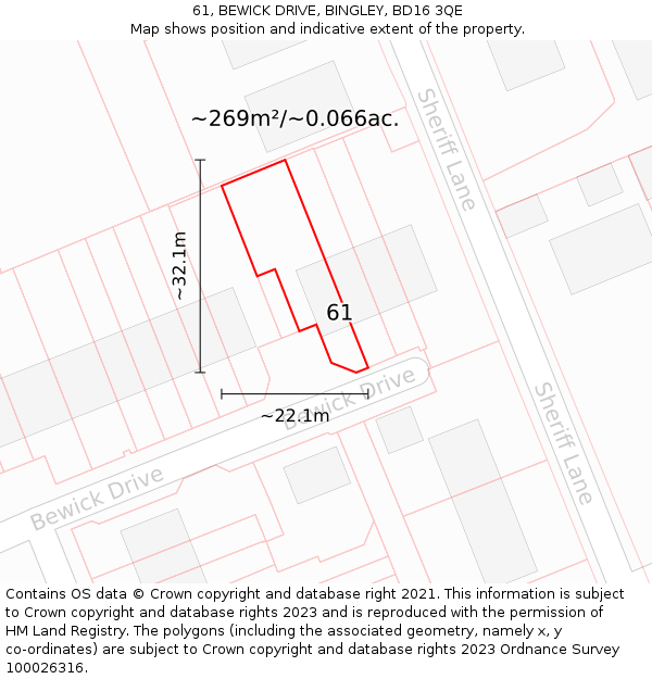 61, BEWICK DRIVE, BINGLEY, BD16 3QE: Plot and title map