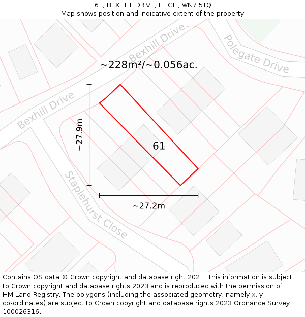 61, BEXHILL DRIVE, LEIGH, WN7 5TQ: Plot and title map