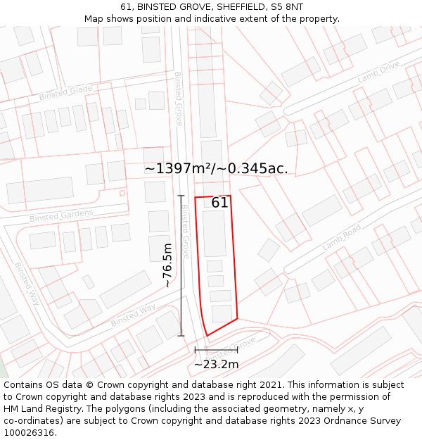 61, BINSTED GROVE, SHEFFIELD, S5 8NT: Plot and title map