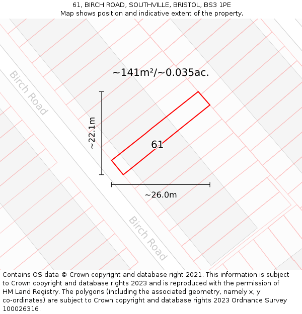 61, BIRCH ROAD, SOUTHVILLE, BRISTOL, BS3 1PE: Plot and title map