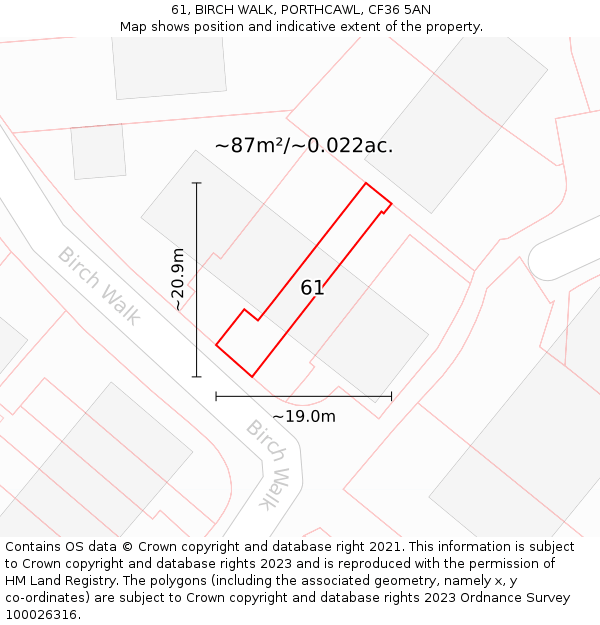 61, BIRCH WALK, PORTHCAWL, CF36 5AN: Plot and title map