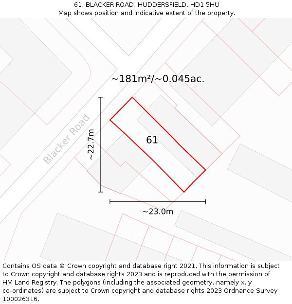 61, BLACKER ROAD, HUDDERSFIELD, HD1 5HU: Plot and title map