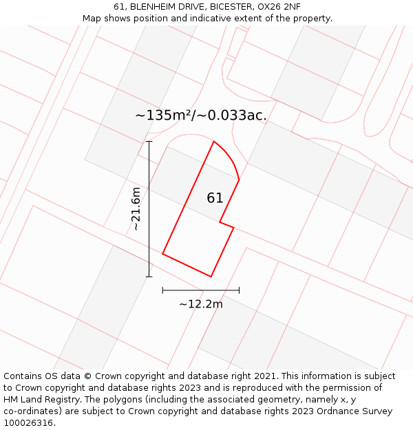 61, BLENHEIM DRIVE, BICESTER, OX26 2NF: Plot and title map