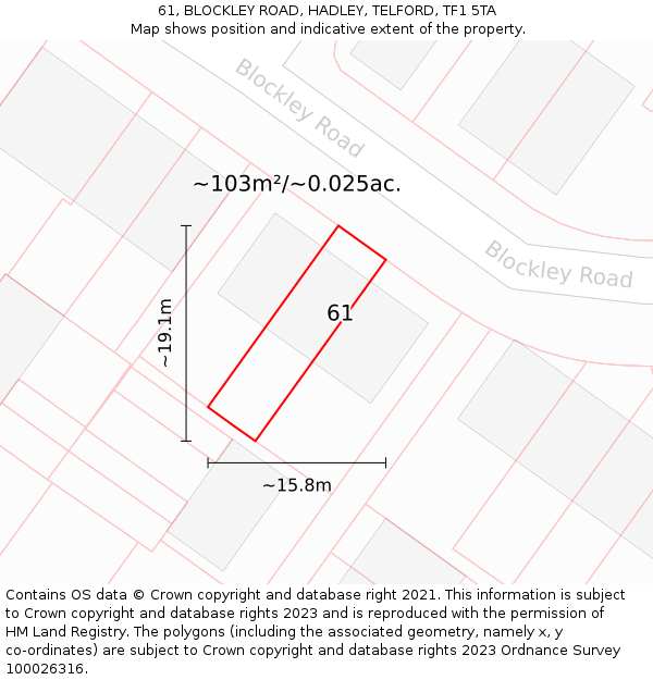 61, BLOCKLEY ROAD, HADLEY, TELFORD, TF1 5TA: Plot and title map