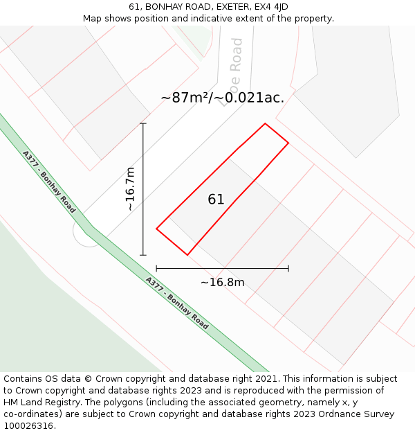 61, BONHAY ROAD, EXETER, EX4 4JD: Plot and title map