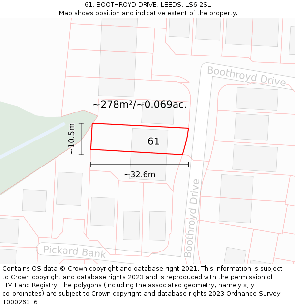 61, BOOTHROYD DRIVE, LEEDS, LS6 2SL: Plot and title map