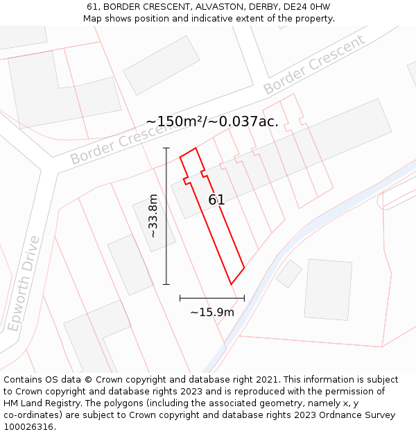 61, BORDER CRESCENT, ALVASTON, DERBY, DE24 0HW: Plot and title map