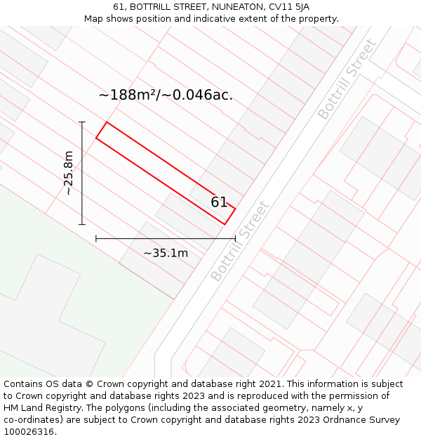 61, BOTTRILL STREET, NUNEATON, CV11 5JA: Plot and title map