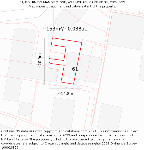 61, BOURNEYS MANOR CLOSE, WILLINGHAM, CAMBRIDGE, CB24 5GX: Plot and title map