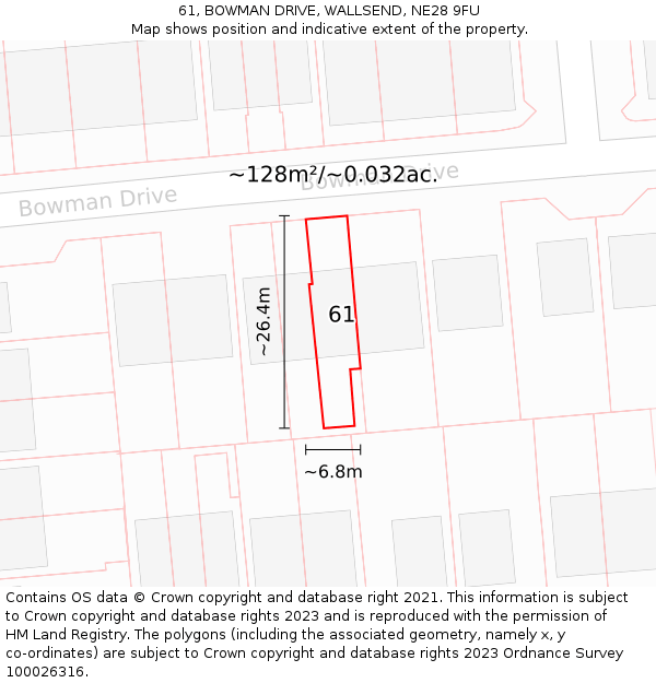 61, BOWMAN DRIVE, WALLSEND, NE28 9FU: Plot and title map