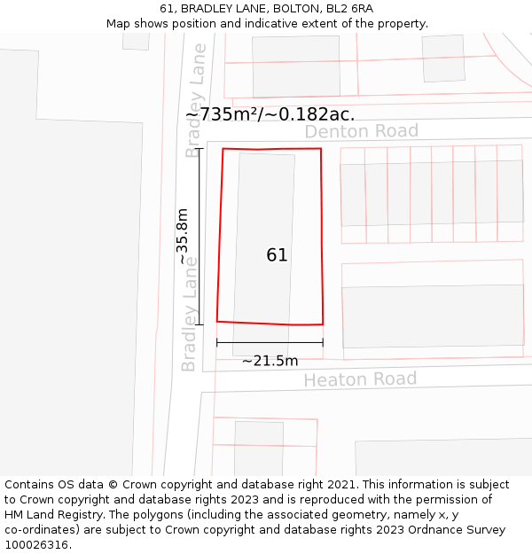 61, BRADLEY LANE, BOLTON, BL2 6RA: Plot and title map