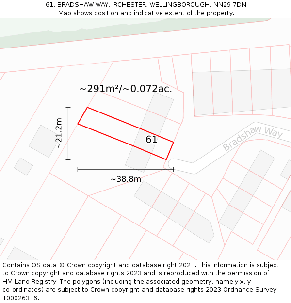 61, BRADSHAW WAY, IRCHESTER, WELLINGBOROUGH, NN29 7DN: Plot and title map