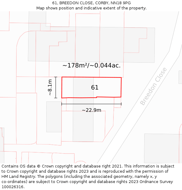 61, BREEDON CLOSE, CORBY, NN18 9PG: Plot and title map