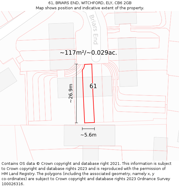 61, BRIARS END, WITCHFORD, ELY, CB6 2GB: Plot and title map