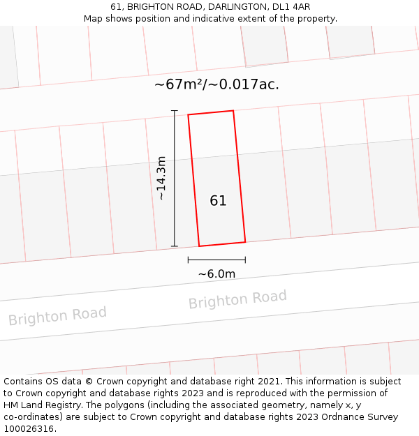 61, BRIGHTON ROAD, DARLINGTON, DL1 4AR: Plot and title map