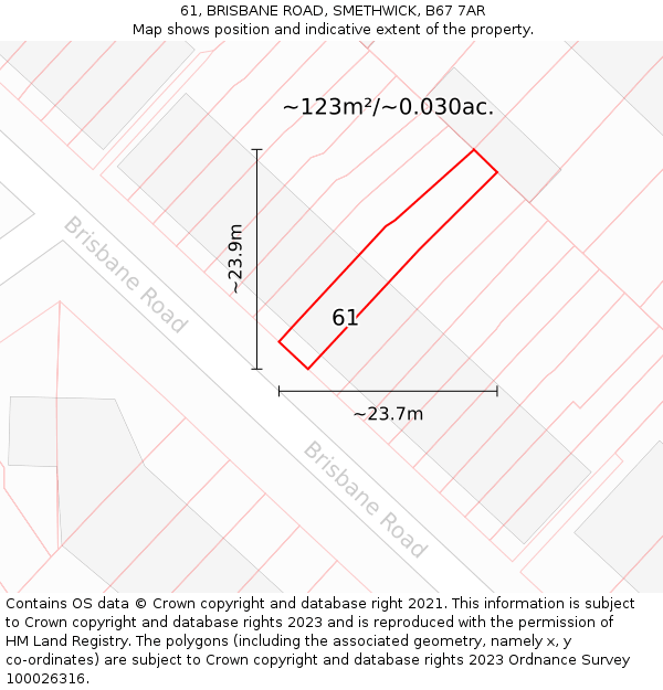 61, BRISBANE ROAD, SMETHWICK, B67 7AR: Plot and title map