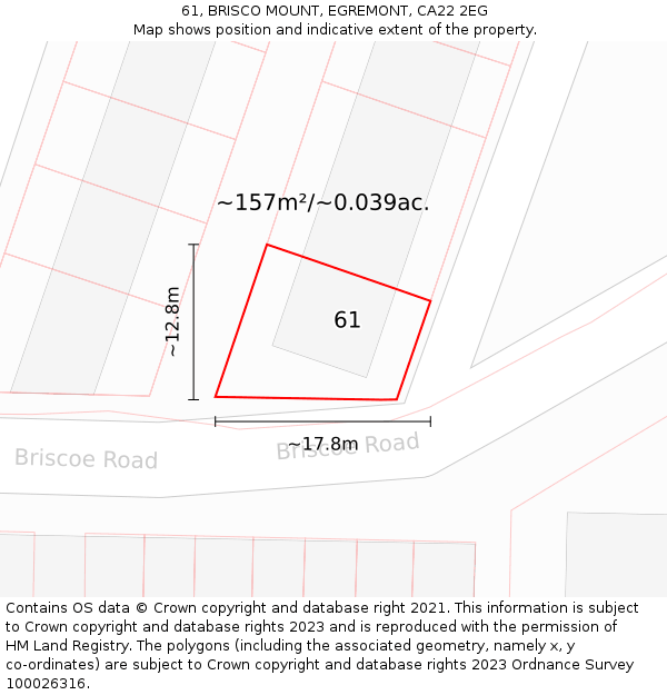 61, BRISCO MOUNT, EGREMONT, CA22 2EG: Plot and title map