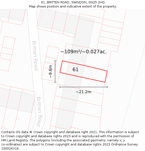 61, BRITTEN ROAD, SWINDON, SN25 2HQ: Plot and title map
