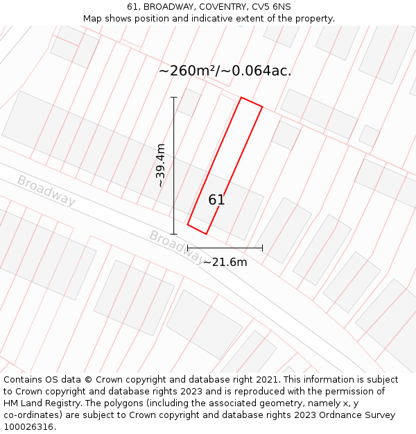 61, BROADWAY, COVENTRY, CV5 6NS: Plot and title map