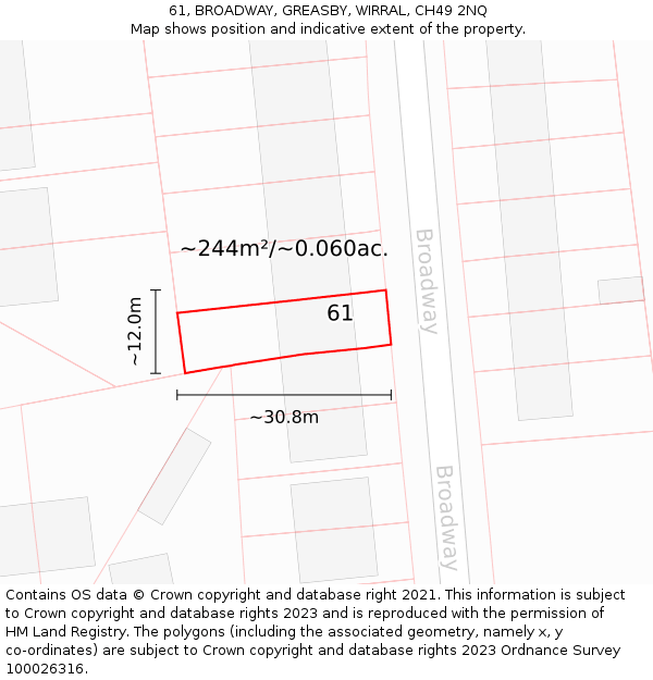 61, BROADWAY, GREASBY, WIRRAL, CH49 2NQ: Plot and title map