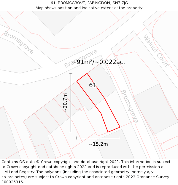 61, BROMSGROVE, FARINGDON, SN7 7JG: Plot and title map