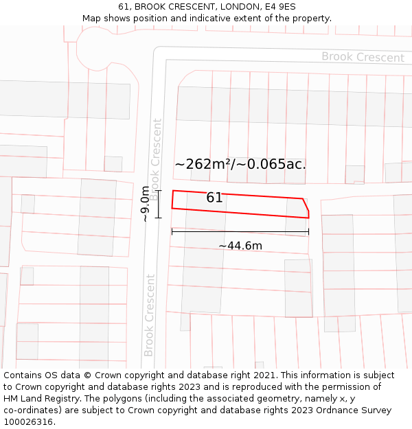61, BROOK CRESCENT, LONDON, E4 9ES: Plot and title map