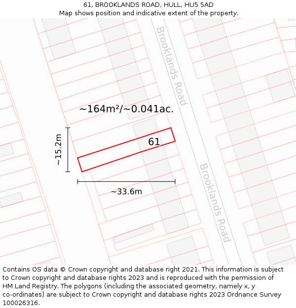 61, BROOKLANDS ROAD, HULL, HU5 5AD: Plot and title map