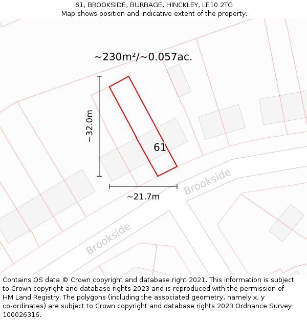 61, BROOKSIDE, BURBAGE, HINCKLEY, LE10 2TG: Plot and title map