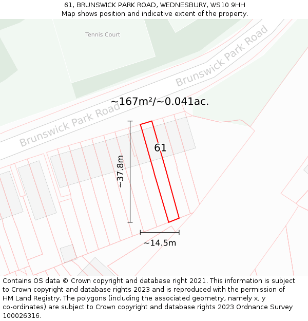 61, BRUNSWICK PARK ROAD, WEDNESBURY, WS10 9HH: Plot and title map