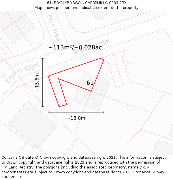 61, BRYN YR YSGOL, CAERPHILLY, CF83 2BY: Plot and title map