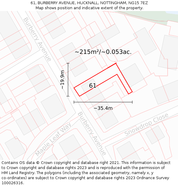61, BURBERRY AVENUE, HUCKNALL, NOTTINGHAM, NG15 7EZ: Plot and title map