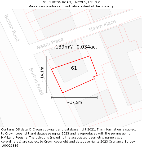 61, BURTON ROAD, LINCOLN, LN1 3JZ: Plot and title map
