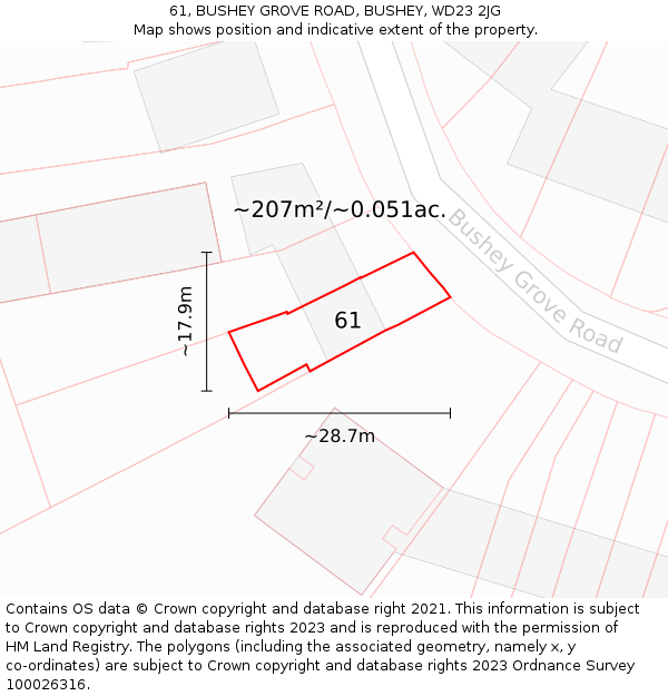 61, BUSHEY GROVE ROAD, BUSHEY, WD23 2JG: Plot and title map