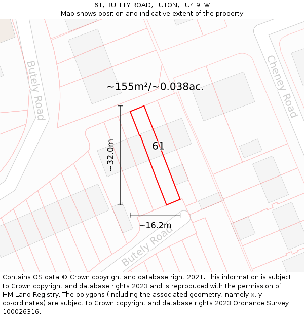 61, BUTELY ROAD, LUTON, LU4 9EW: Plot and title map