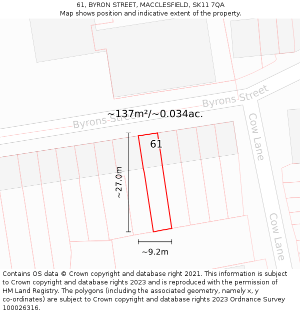 61, BYRON STREET, MACCLESFIELD, SK11 7QA: Plot and title map