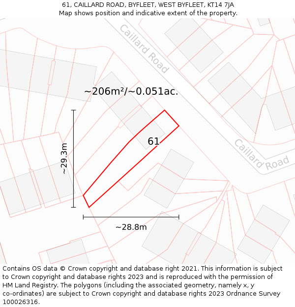 61, CAILLARD ROAD, BYFLEET, WEST BYFLEET, KT14 7JA: Plot and title map