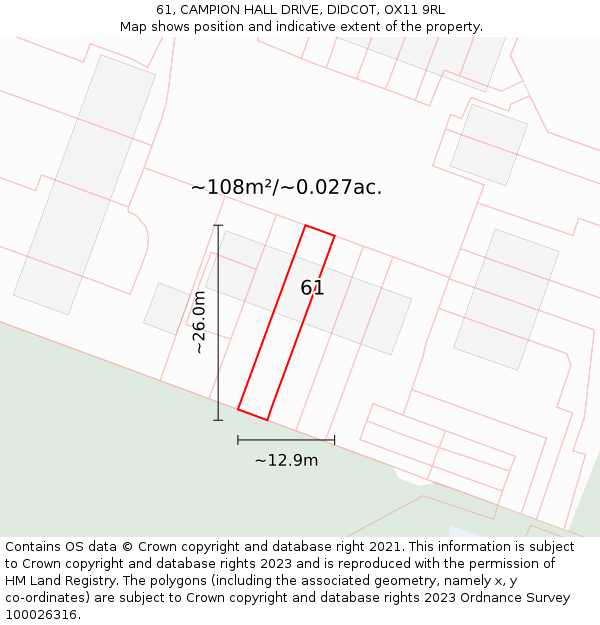 61, CAMPION HALL DRIVE, DIDCOT, OX11 9RL: Plot and title map