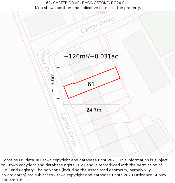 61, CARTER DRIVE, BASINGSTOKE, RG24 9UL: Plot and title map